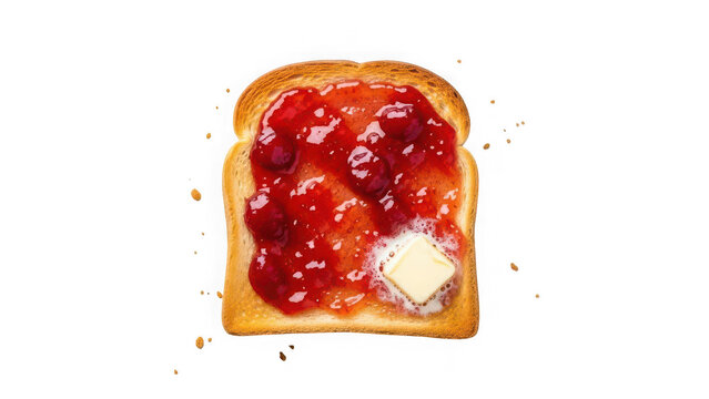 Toast with strawberry jam and butter isolated on transparent background