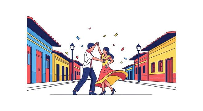 Couple dancing on city street together.