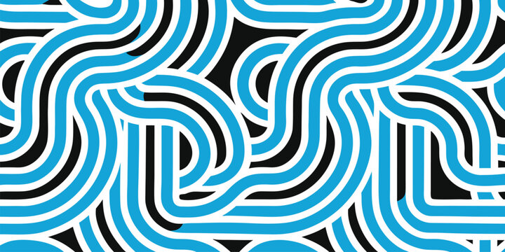 Geometric blue and white interlocking pipes pattern on black background for high tech corporate branding and digital art