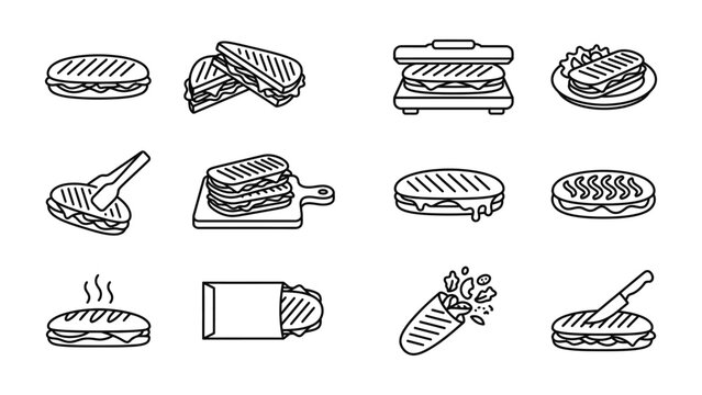 Sandwich Icon Set Line Art Food Vector Collection