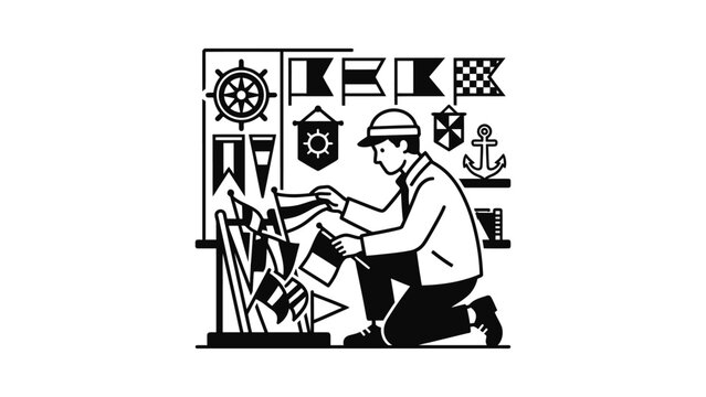 Nautical Decorator Arranges Maritime Flags and Symbols