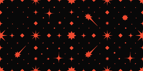 Red starry night sky background with different shapes of stars and shooting stars on black background © Sadhin07