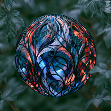 Glowing Garden Globe Light in Green Foliage, Macro Close-Up