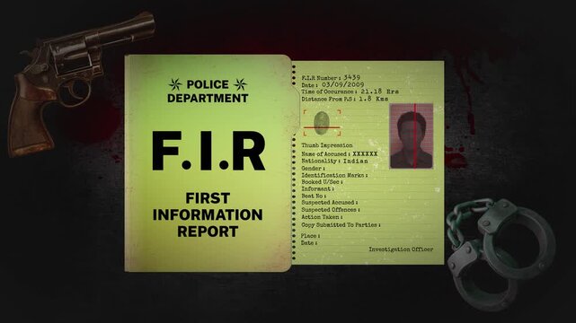 First Information Report F.I.R Police Document File Mockup Sample Animation India Criminal Police Term Crime Investigation Title Intro Dark Effect