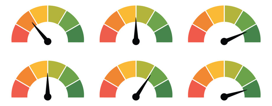 Speedometer gauge meter icons, featuring vector scale performance indicator set, speed dial control dashboard symbols, precise measurement level interface, acceleration monitoring, and modern user 