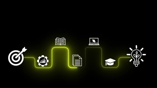 AI powered personalized E-Learning concept on the transparent background. Online education, skill development and graduation. Motion graphics of E-learning idea. 4k video animation.