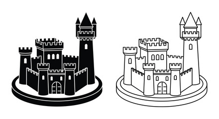 Castle Silhouette With Towers And Round Base On White Background Silhouette © MDSAJIB