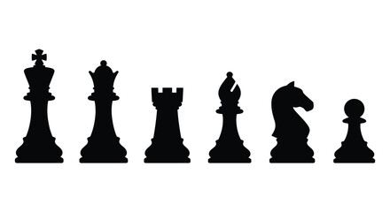 Chess Pieces In Black Silhouette Against A White Background © MDSAJIB