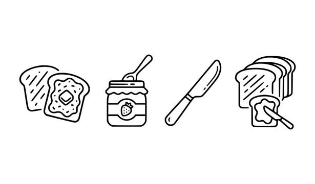 Toast with Jam and Knife Outline Breakfast Icon EPS10