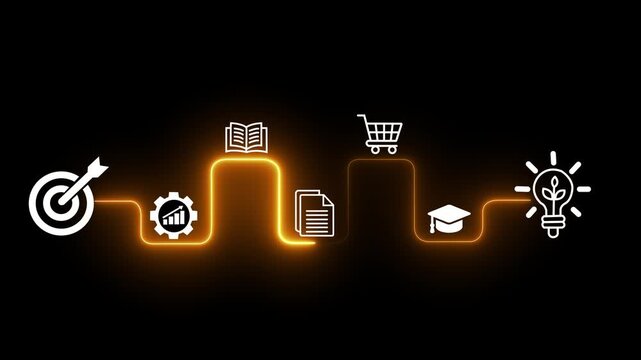 AI powered personalized E-Learning concept on the transparent background. Online education, skill development and graduation. Motion graphics of E-learning idea. 4k video animation.