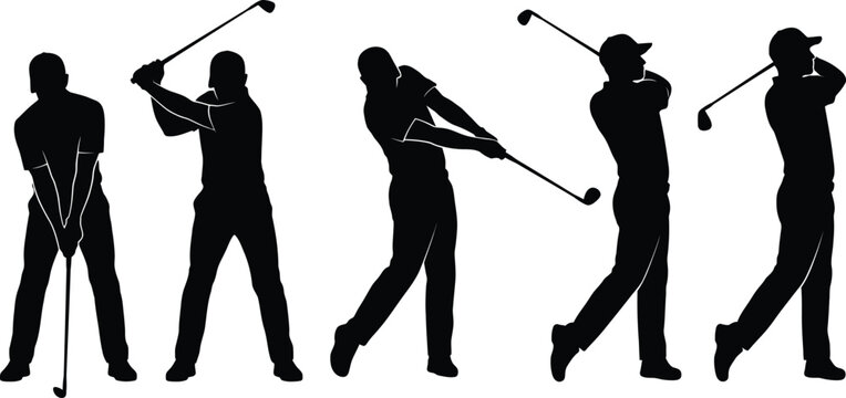 golf player swing sequence silhouette vector illustration of male golfer with club isolated on white background graphic element