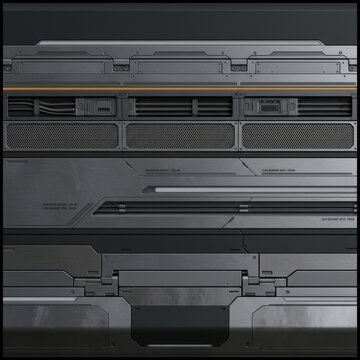 Abstract dark metallic background with intricate futuristic industrial elements, including vents, cables, and brushed metal textures. Ideal for tech, sci-fi, and gaming.