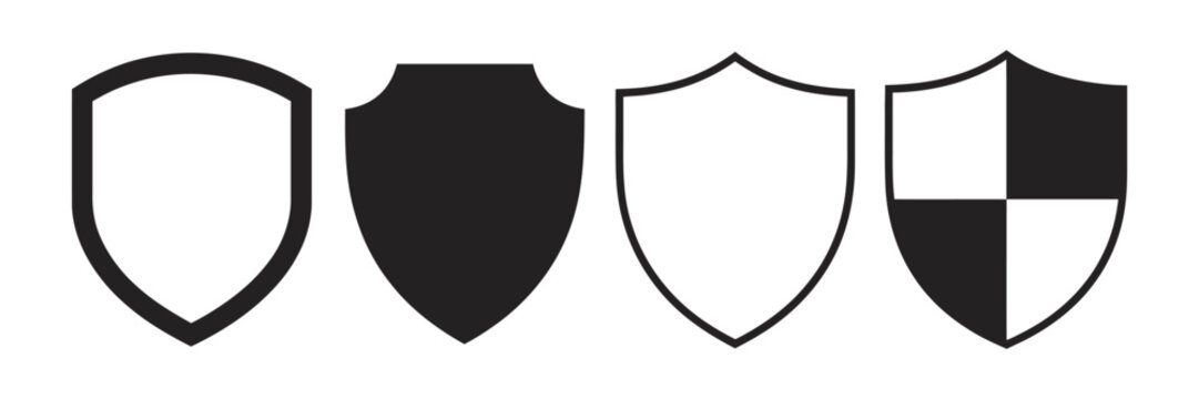 Badge template icons, flat shield and protection vector illustration set, security badges