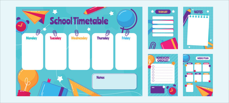 Colorful school timetable weekly planner design