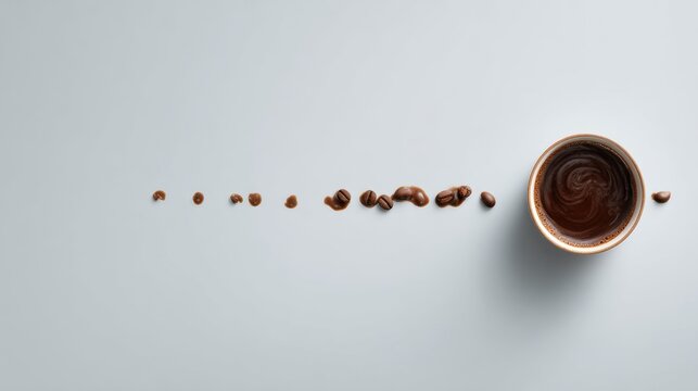Coffee and beans in a line on table