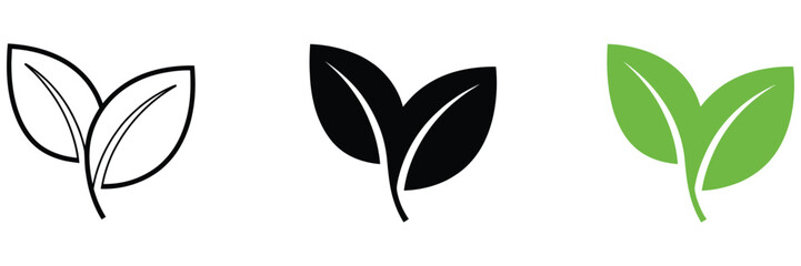 two leaves icon with green eco logo design, nature organic isolated illustration for vegetarian and vegan product branding, editable vector graphic, minimal botanical symbol. © MD FARIDUL