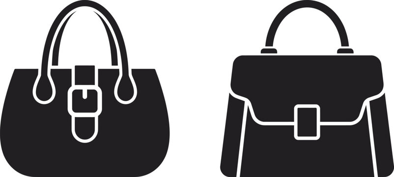 Women fashion handbag and purse silhouette vector icon set for retail shopping designs