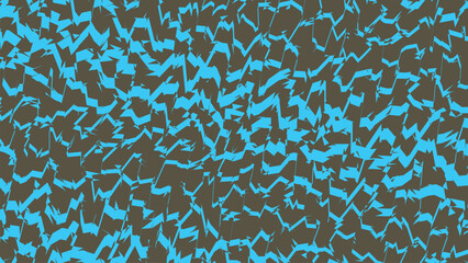 Jagged abstract shapes in brown and bright blue create a chaotic and energetic camouflage texture for modern graphic design backgrounds. © MstBeauty