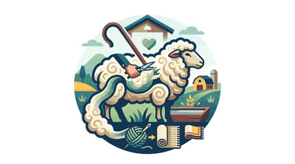 Sheep with shepherds crook standing. © Abidzar