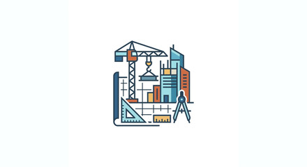 Obraz premium Construction Site Crane Equipment Illustration.
