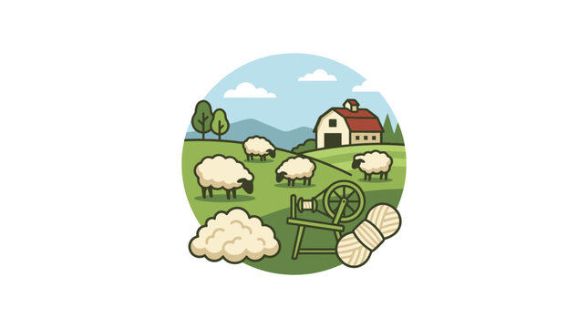 Sheep Grazing on Green Farm Land.