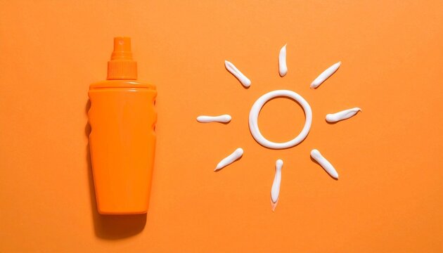 Orange sunscreen bottles with lotion sun on background