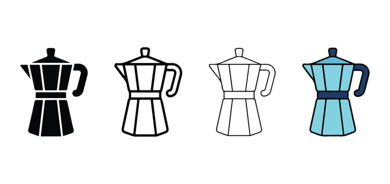 Four coffee makers in different colors and styles  coffee  espresso  moka pot  brewing  kitchen appliances  cooking