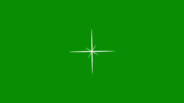 White doodle cartoon starburst animation, twinkling star glitter dust line, magic shining light burst trail, retro flat vector sparkle motion graphics on green screen background, 4K video asset loop