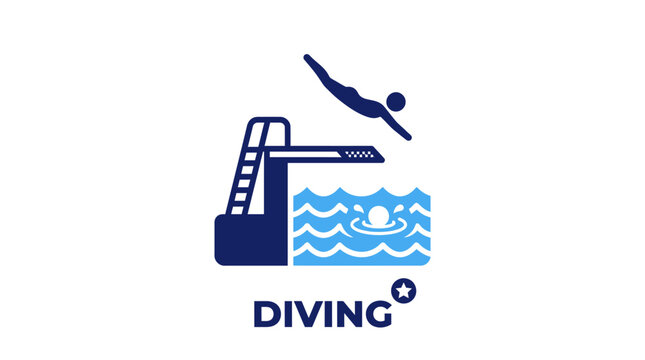 Diver jumping into swimming pool water.