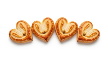 Fototapeta premium Four heart shaped pastries on white background