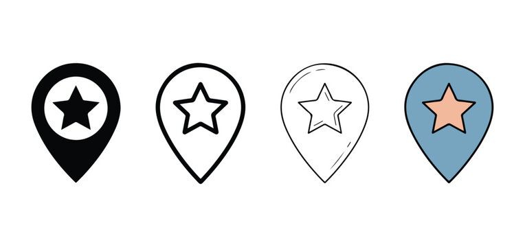 location pin icons with star symbols inside on white background  location pins with star symbols