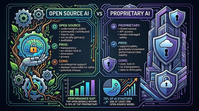 Infographic comparing open source versus proprietary ai technology