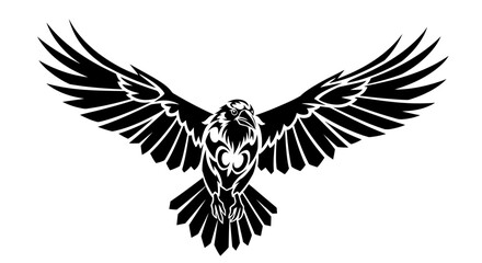 Fototapeta premium Stylized black raven with spread wings tribal art design.