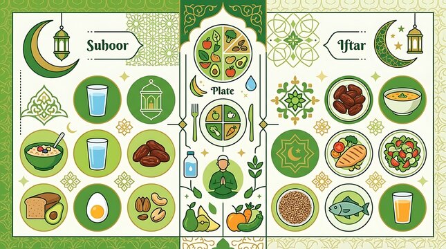 Healthy ramadan suhoor and iftar meal guide infographic