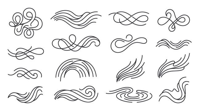 Decorative swirl and wind gust icon set.
