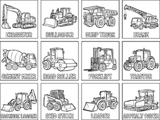 Construction vehicles and heavy equipment line drawing set with construction vehicles machinery © SAIFUL