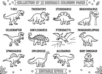 Educational collection of dinosaur illustrations for kids with t rex dinosaur dinosaurs creature © SAIFUL