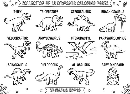 Educational collection of dinosaur illustrations for kids with t rex dinosaur dinosaurs creature