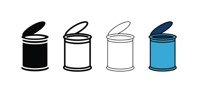 open tin cans in black white and blue colors for food or product packaging design  simple line art style