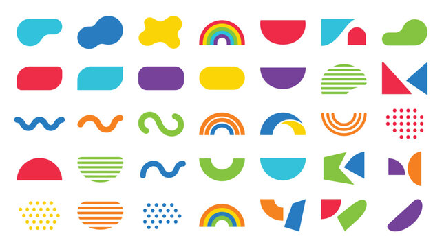 Set of abstract geometric shapes, colorful modern elements for design, vector illustration