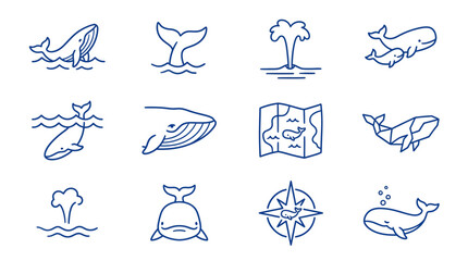 Blue sea life and whale nautical icons. © Agus