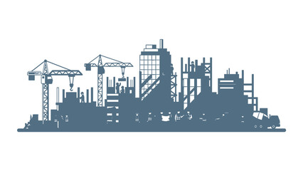 Obraz premium Modern City Construction Site Silhouette with Cranes and Buildings