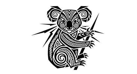 Obraz premium Stylized Koala Bear Tribal Art Design Black and White.