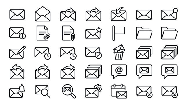 Collection of linear email and envelope communication icons.