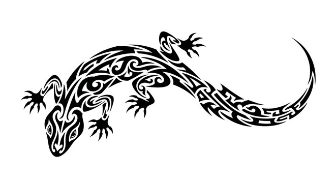 Stylized Tribal Lizard Tattoo Design with Intricate Patterns.
