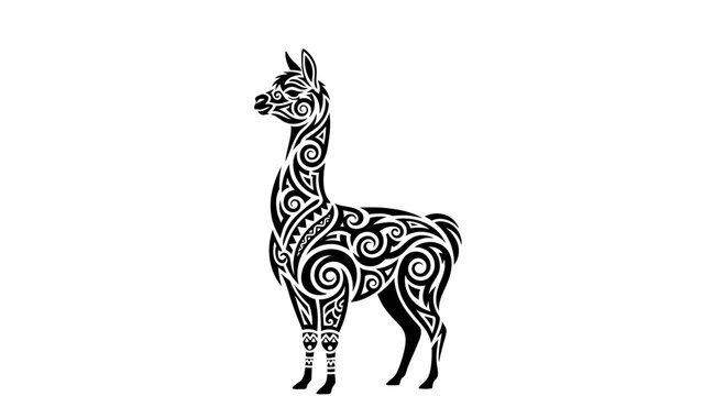 Stylized Llama Illustration with Intricate Swirl Patterns.