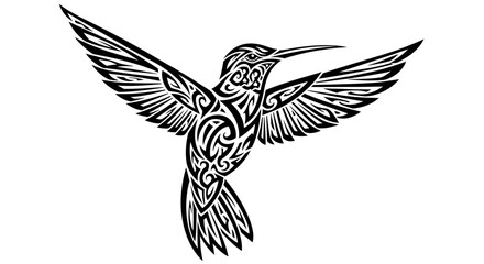 Fototapeta premium Intricate Tribal Hummingbird Tattoo Design with Spread Wings.