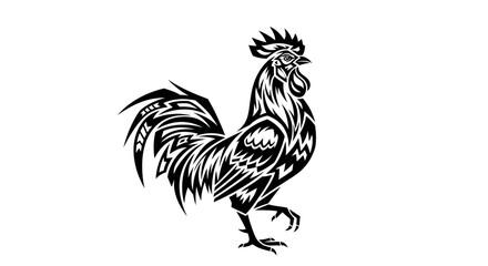 Black and white rooster standing tall. © Haroh