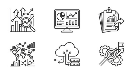 Fototapeta premium Global data analytics and cloud computing icons.