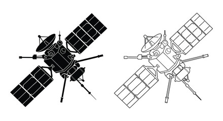 Space Satellite With Solar Panels Black And White Silhouette © Santa